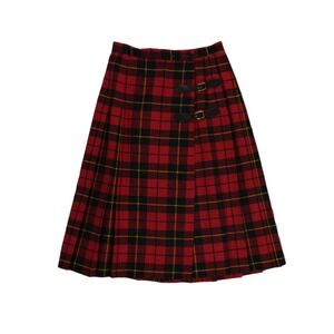 Vintage 70s Sears Red Plaid JR Bazaar Kilt Midi Skirt Women's Size 11 Pleated
